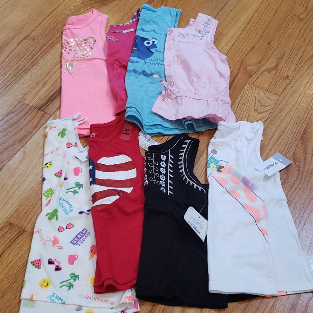 (8) Girl's 4T Sleeveless Shirts; bottom 4 are NWT